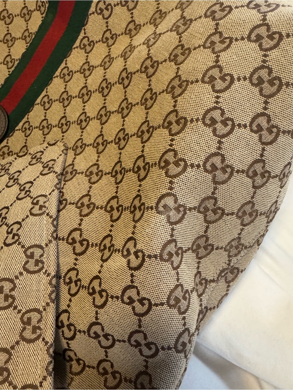 Gucci Beige/Tan GG Canvas Tote with Green and Red Web Giglio Large Tote - Picture 7 of 9